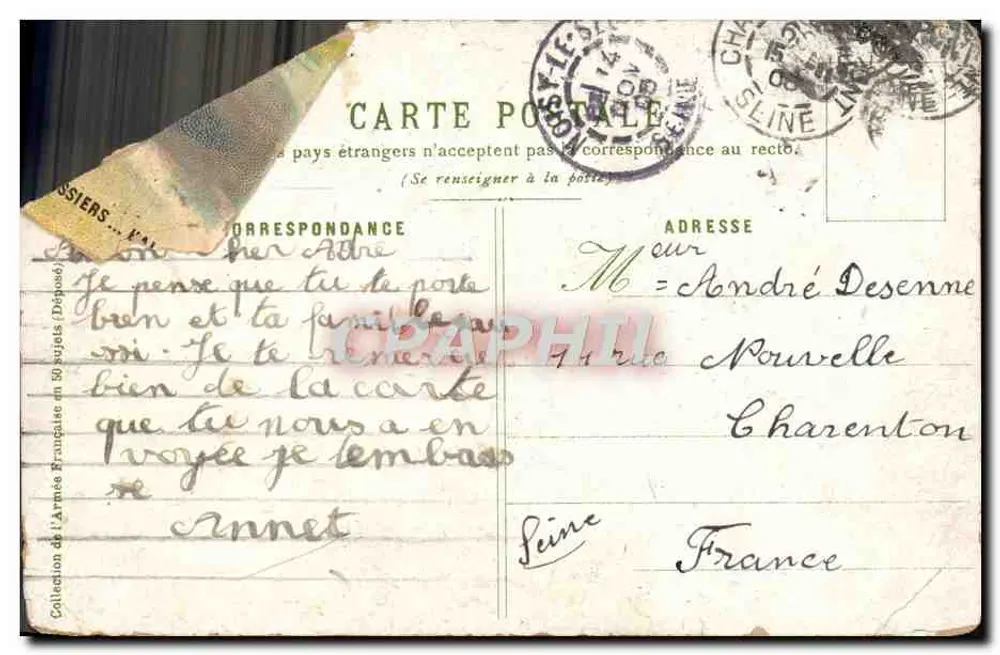Capitaine de cuirassé — cavalier en armure brandissant un drapeau tricolore — éditeur A. Palm de Rosa, n° 47 - Verso