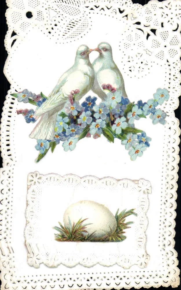 Zwei liebende Tauben — Blumen und Ei — Verleger nicht sichtbar - Vorderseite