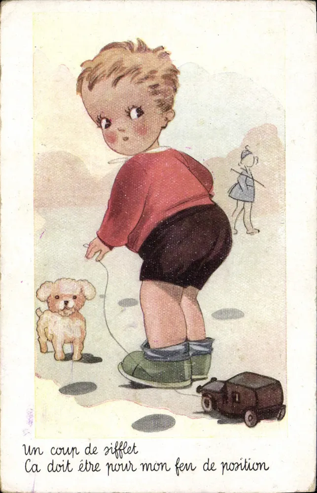 Criança brincando com um cachorro e um brinquedo — 22/5 — Impresso na França - Frente