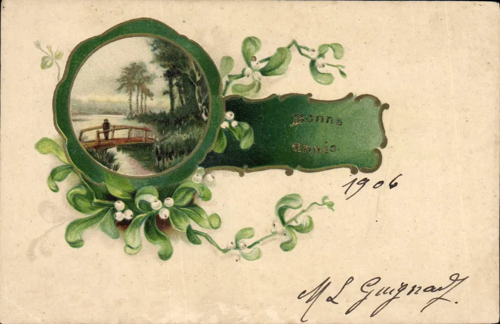 Landschaft mit Brücke — Frohe Neujahr 1906 — L. Guignard - Vorderseite