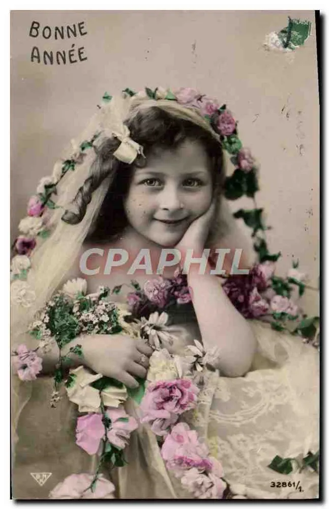 Menina em vestido florido — Bom Ano — J. H. T. n° 32861/4 - Frente