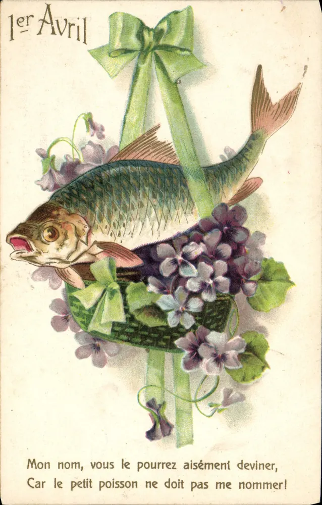 Poisson dans un panier de violettes — 1er Avril — éditeur non visible - Frente