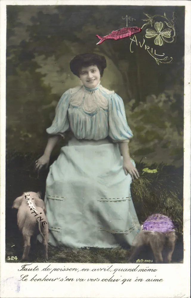 Frau in blauer Robe mit zwei Lämmern — poetischer Text — Verleger A. N. ARNIS, Nr. 524 - Vorderseite