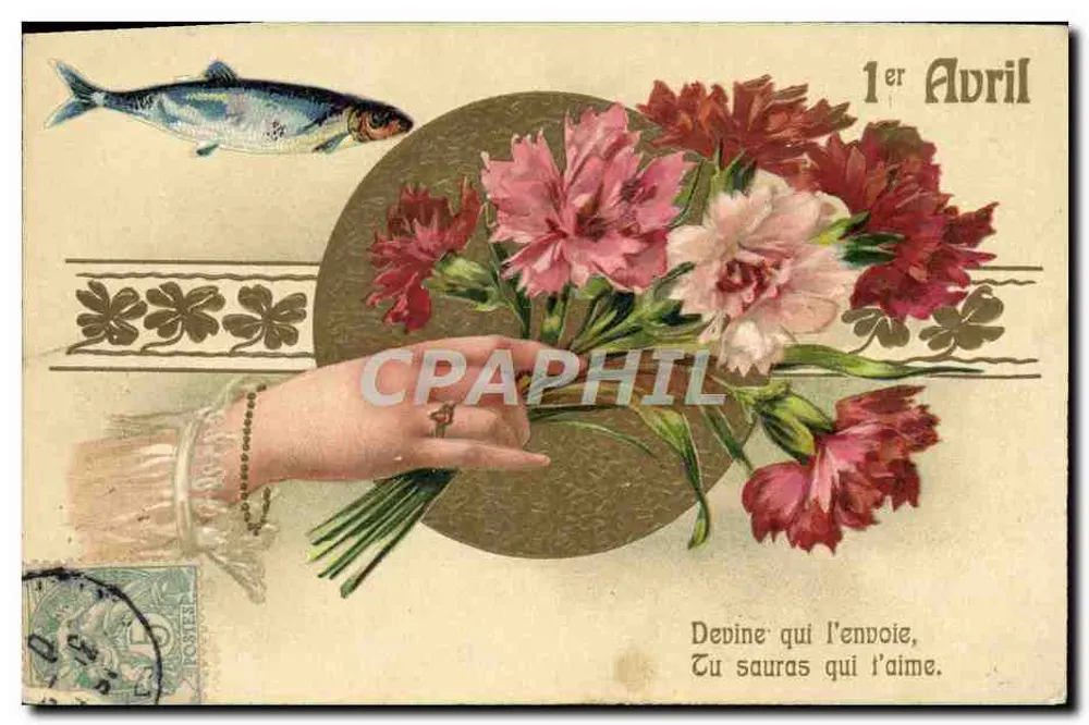 Flores e peixe — 1º de Abril — K. P. Éditeurs, Paris - Frente