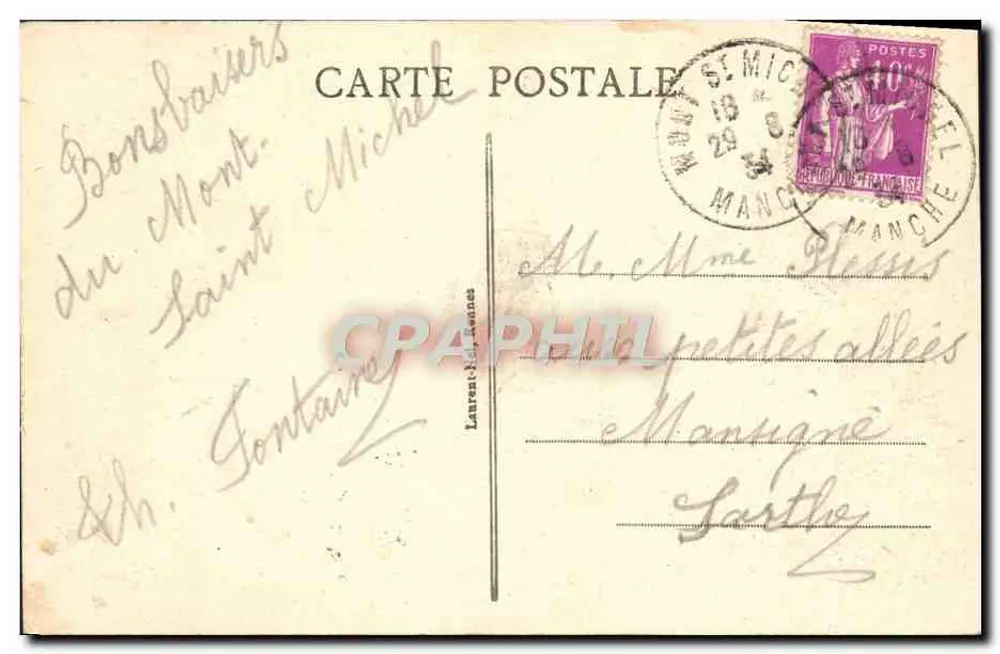 LE MONT-ST-MICHEL - vu de Tombélaine - éditeur Laurent-Jean Awaines, n° 1279 - Verso