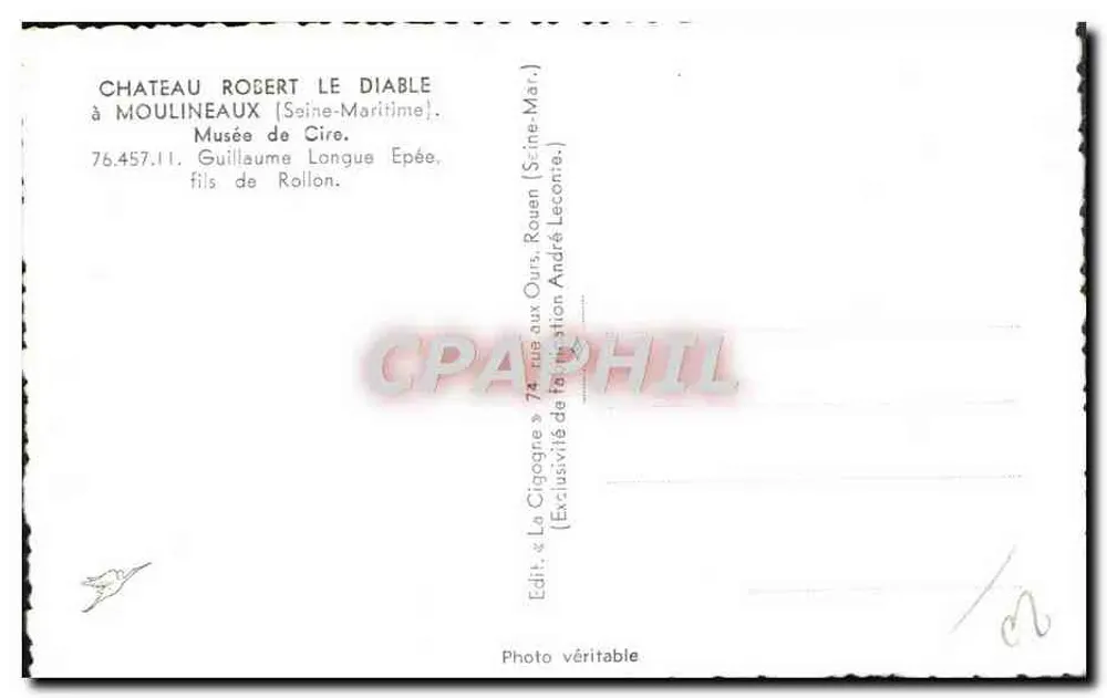 Schloss Robert le Diable — Moulineaux (Seine-Maritime) — Édition de la Cigogne - Rückseite