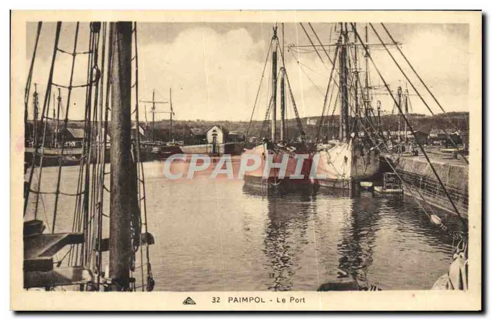 Paimpol - O Porto — vista do porto com vários barcos a vela — editor A. B. n° 32 - Frente