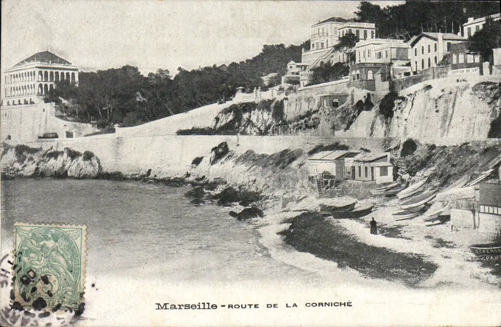 Marseille - Rota da Corniche — vista da costa com edifícios e embarcações — editor Staerchy, Paris - Frente