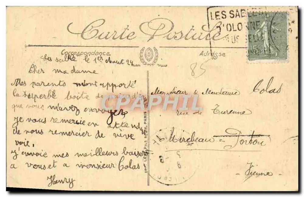 Les Sables d'Olonne — Torre de Arundel — LL. — N° 122 - Verso