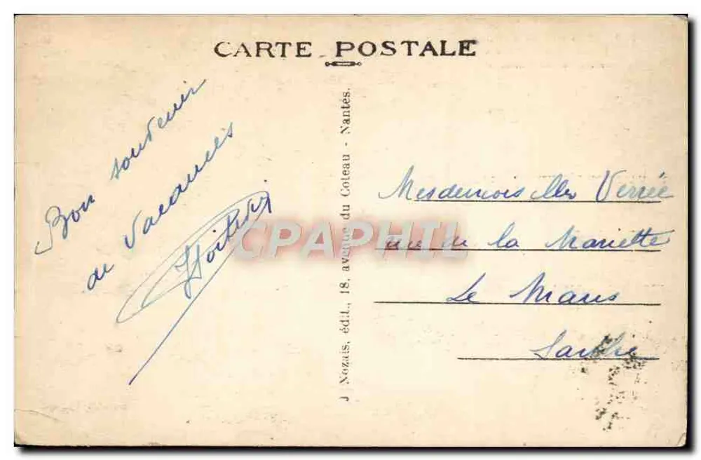 Les Sables-d'Olonne — Junge und schöne Sablaisen in Sonntagsgewand — J. Nozais, Verlag - Rückseite