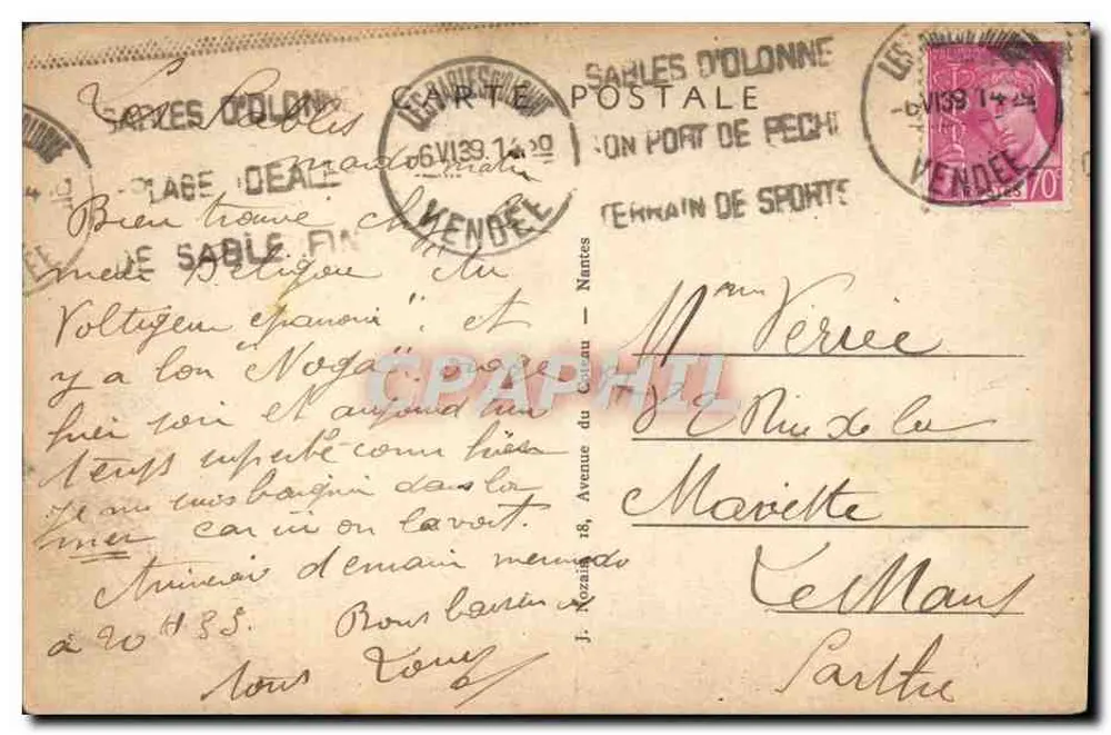 Les Sables-d'Olonne (Vendée) — Vista general de la Playa — Merais, n°311 - Reverso