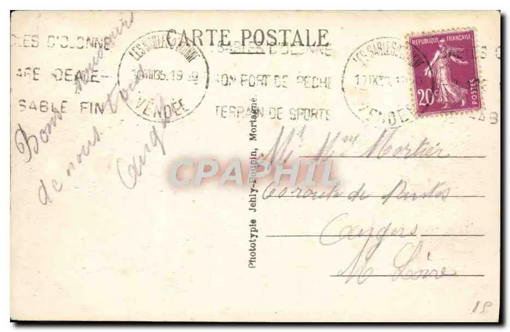 Les Sables-d'Olonne (Vendée) — Le Port de Pêche — Phototype Jenly-Roupin, n°47 - Verso