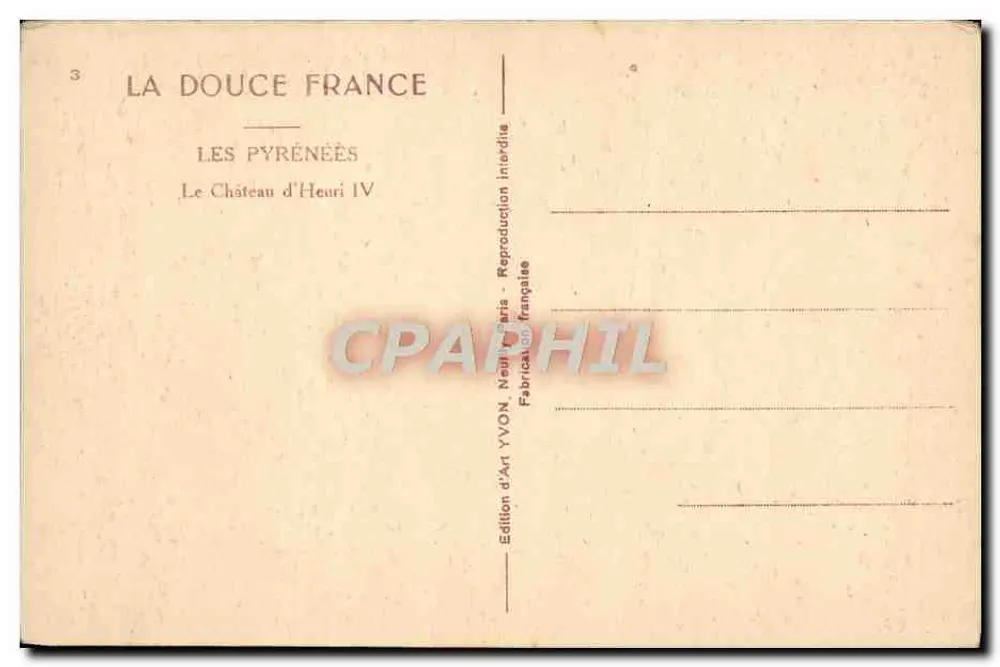 O Castelo de Heuri IV — Os Pirineus — Edição d'Art YVON, Paris - Verso