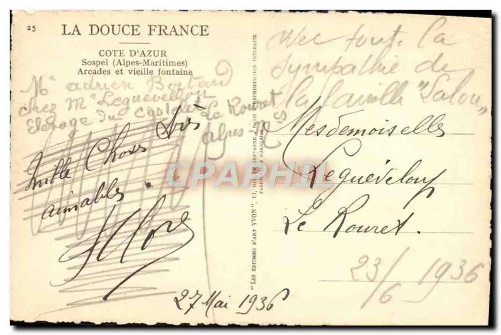 Sospel (Alpes-Maritimes) — Arcaden und alte Fontäne — Éditions d'Art Yvon, n°25 - Rückseite