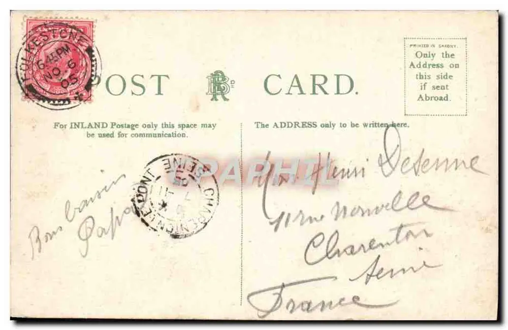 Le Boulogne Boat Leaving Folkestone — vue du port avec le navire en mouvement — éditeur 'Folkestone Postcard Co.' - Verso