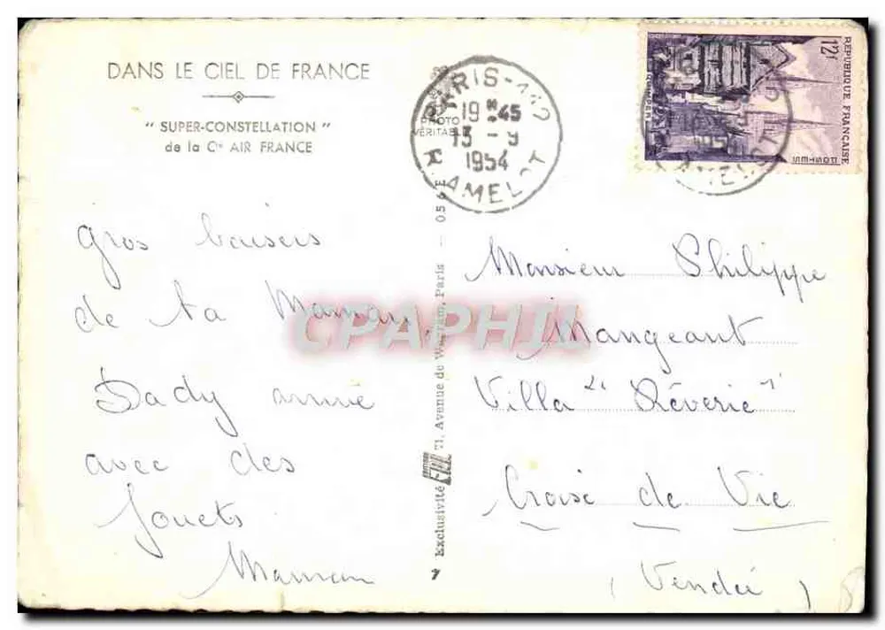 Avion Air France Super-Constellation — F-BGOW — volant au-dessus des montagnes — éditeur : Exclusivité de Paris - Rückseite