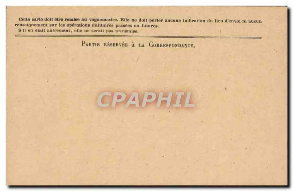 Correspondência das Forças da República — Carta em franquia — Modelo N°1 para as tropas em operações - Verso