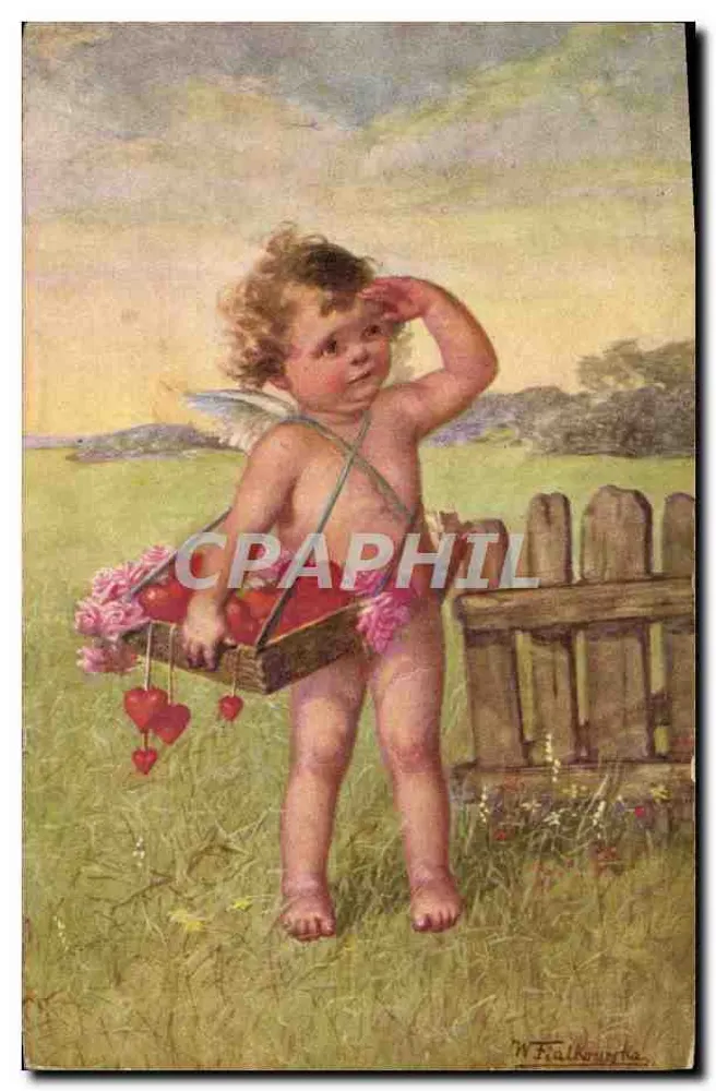 Cupidin em um campo — ilustração de W. Falkourtha — editor Nr. 1419 - Frente