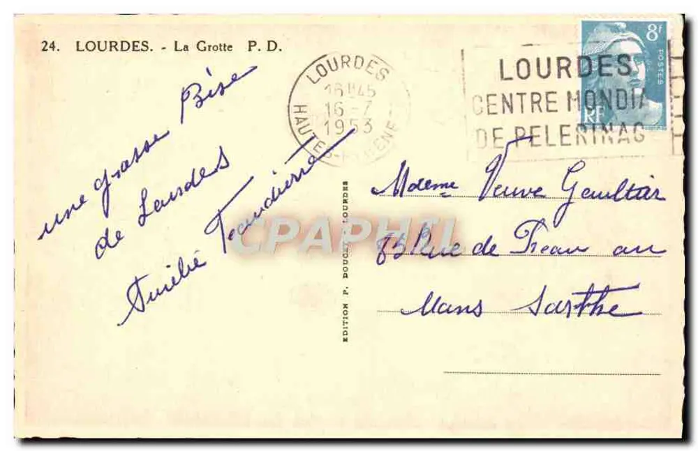 Lourdes — A Gruta — Edição P. Doucet - Verso