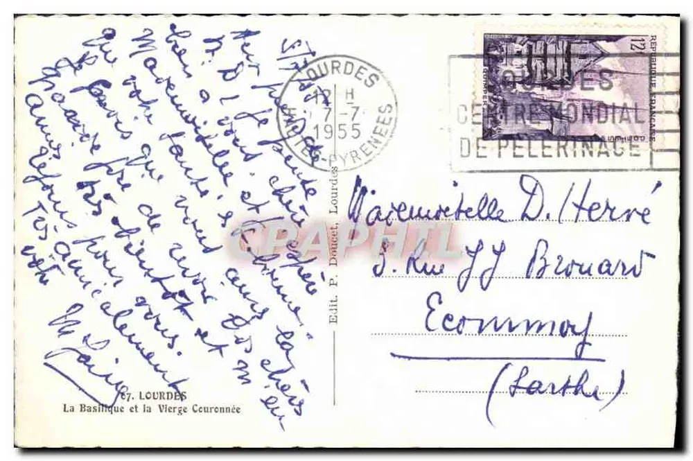 Lourdes — Die Basilika und die gekrönte Jungfrau — Edit. P. Douvet, n° 67 - Rückseite