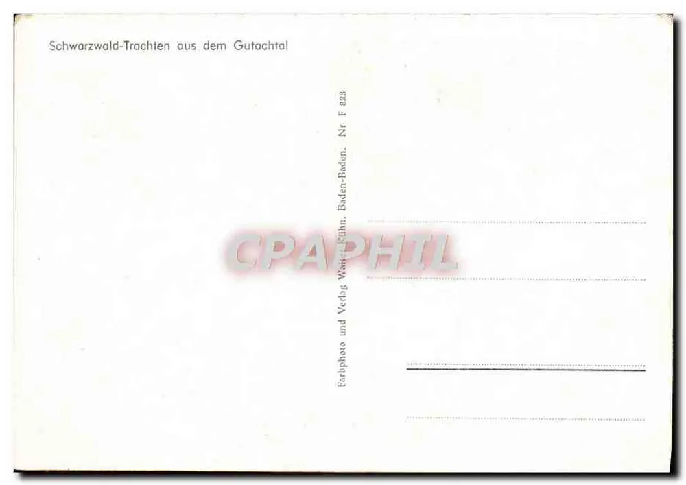 Tracht aus dem Gutachtal — Schwarzwald — Verlag Waite-Kühn, Baden-Baden, Nr. F 823 - Rückseite