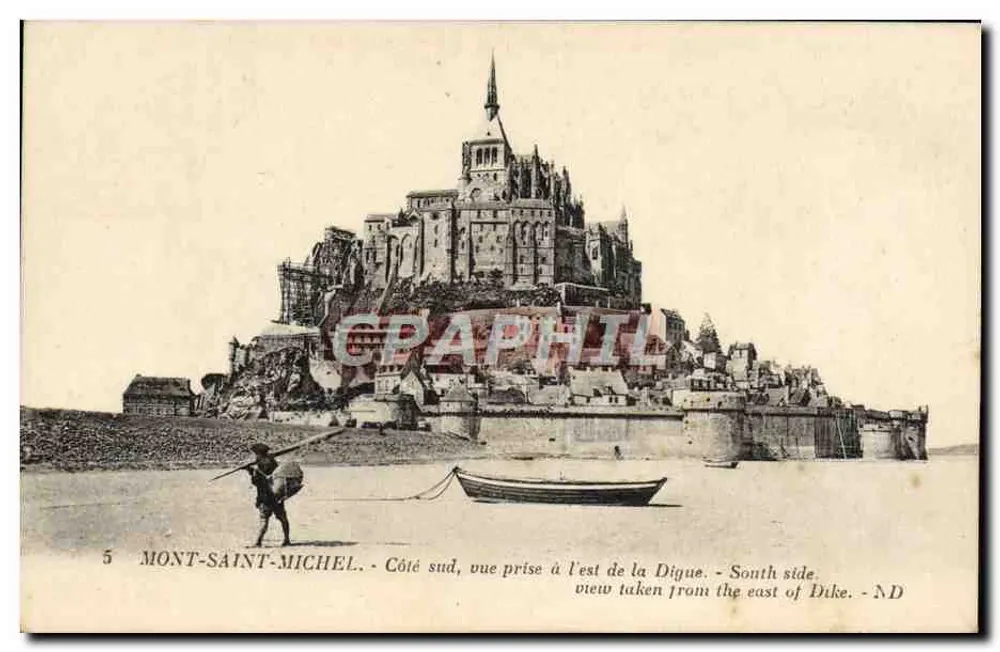 Mont-Saint-Michel — Ansicht vom Osten der Digue — Verlag Lévy et Neudoin Réunis, Nr. 5 - Vorderseite
