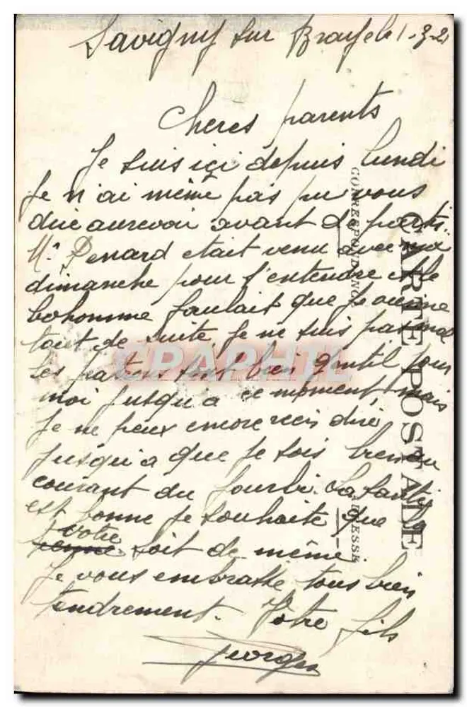 Savigny-sur-Braye — Straße nach Bessé — Jungen-Schule — A. Briant, Foto-Verlag - Rückseite