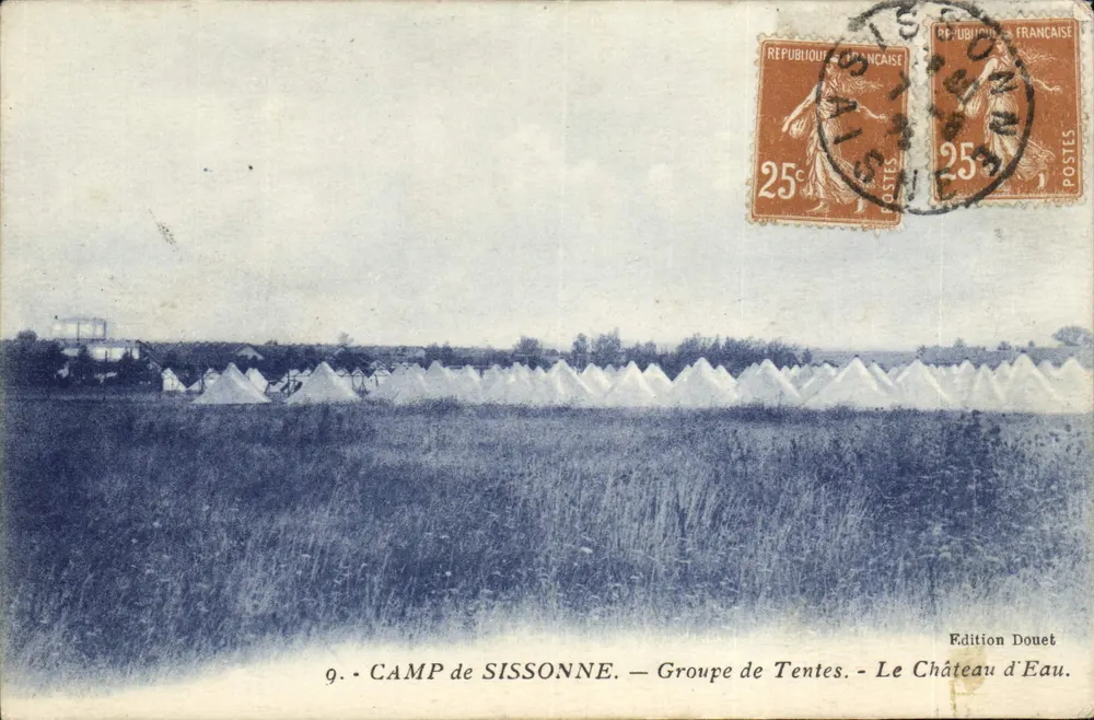 Camp de Sissonne — Gruppe von Zelten — Das Wasserwerk — Edition Douet - Vorderseite