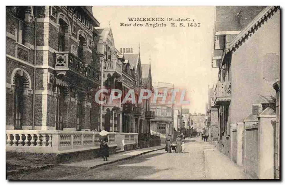 Wimereux (P.-de-C.) — Rue des Anglais, vue de la rue avec bâtiments à balcons — éditeur Stevenard, Boulogne-sur-Mer, n° S. 1437 - Frente