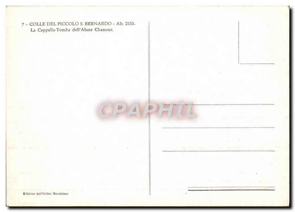 Colle del Piccolo S. Bernardo — Kapelle-Grab des Abbé Chanoux — Ausgabe von Oriline Mauriziano - Rückseite