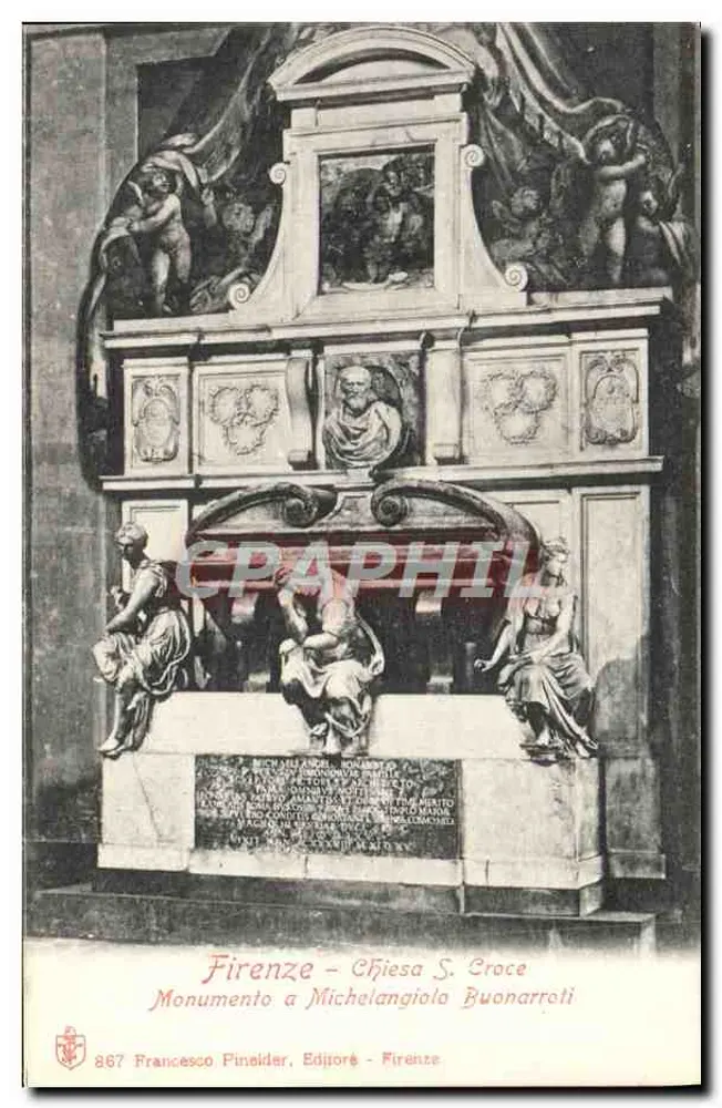 Denkmal für Michelangelo Buonarroti — Kirche S. Croce — Florenz — Verlag Francesco Pineder, Nr. 867 - Vorderseite