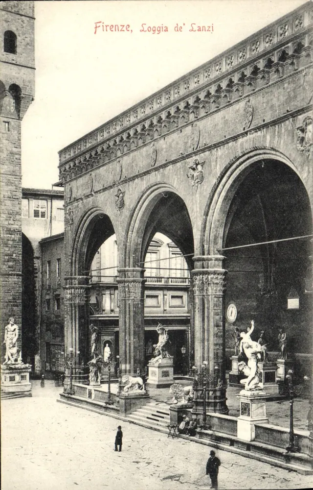 Firenze, Loggia de' Lanzi — vista arquitetônica com estátuas — Stengel & Co., Dresden - Frente