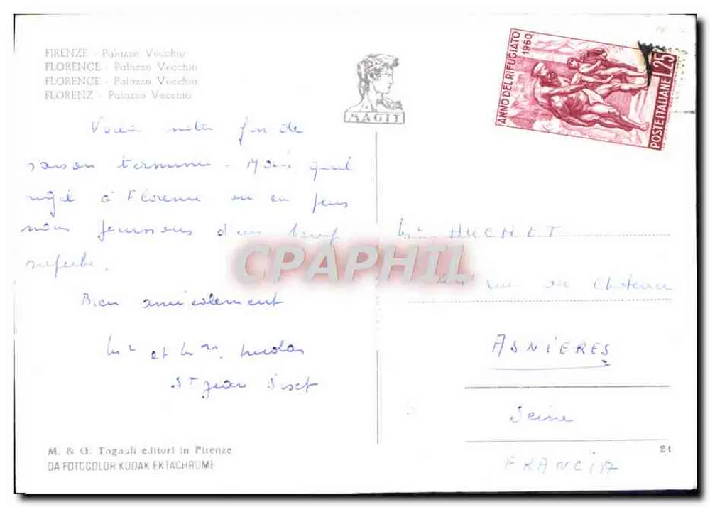 Palazzo Vecchio em Florença — noite — editor M. & G. Tognali - Verso