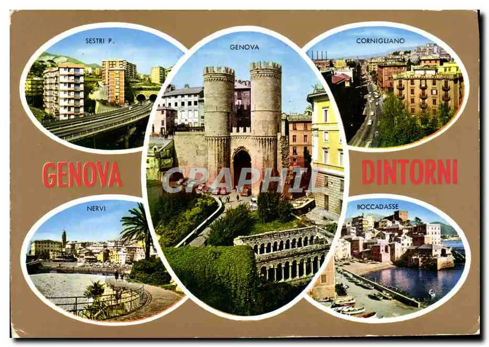 Genova — vue panoramique avec les quartiers de Sestri P., Cornigliano, Nervi et Boccadasse — éditeur GRAPHITI - Vorderseite