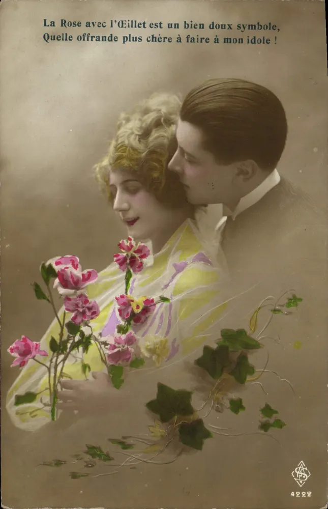 Junges Paar mit Rosen und Lorbeer — Verlag Branger, Nanterre, n° 4222 - Vorderseite
