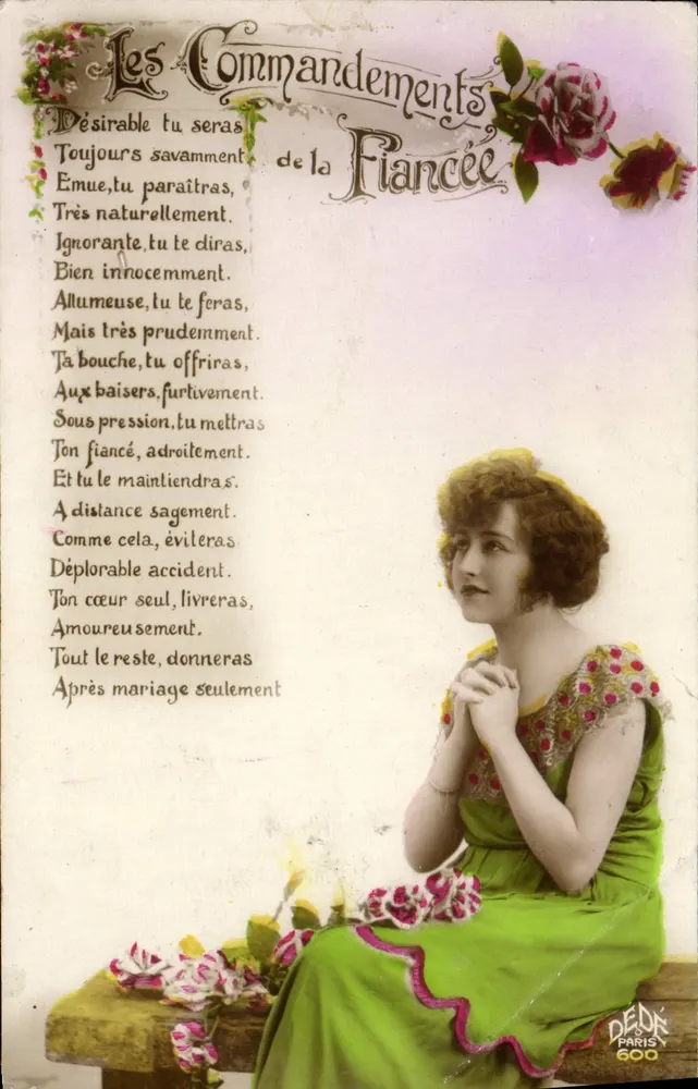 Les Commandements de la Fiancée — jeune femme en robe verte — éditeur DEDR PARIS 600 - Frente