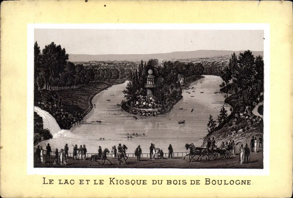 Der See und der Kiosk im bois de Boulogne — Kupferstich — kein Verleger oder Nummer sichtbar - Vorderseite