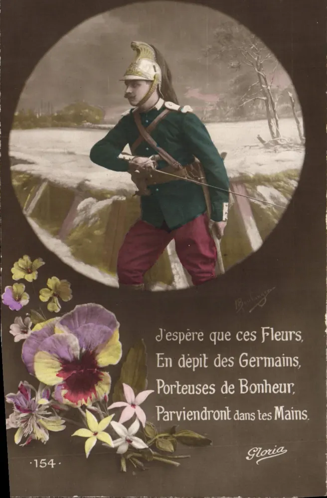 Deutscher Soldat im Uniform — Blumen-Dekoration — Gloria, n°154 - Vorderseite