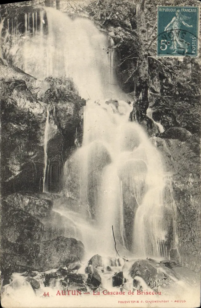 Autun — A Cascata de BriseCou — Fototipia J. Cauquigniot - Autun - Frente