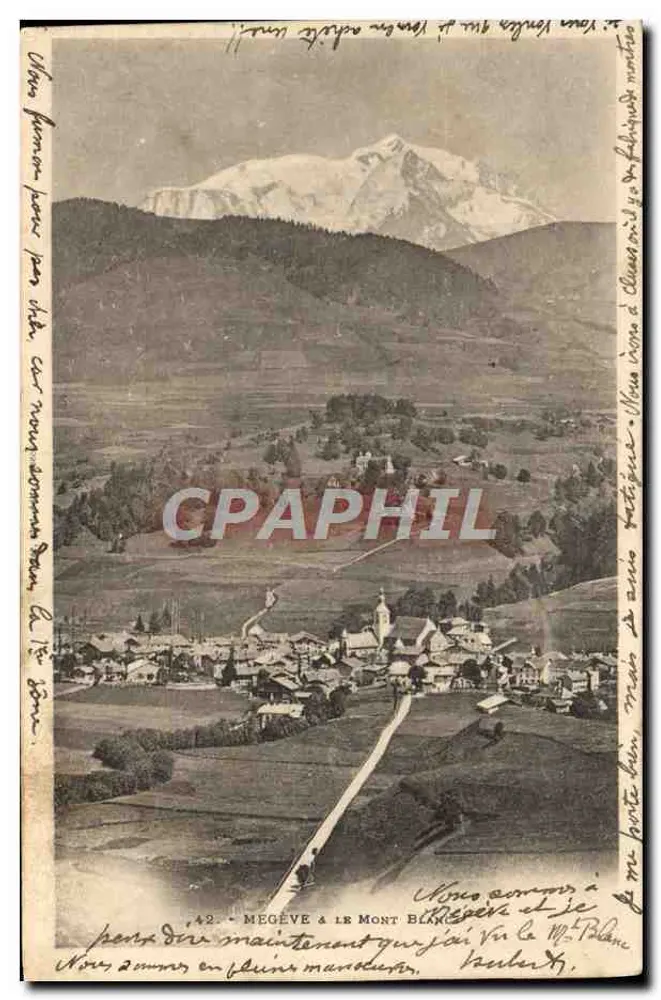 Mégeve & de Mont-Blanc — panoramische weergave — onbekende uitgever, serie-nummer 42 - Voorkant