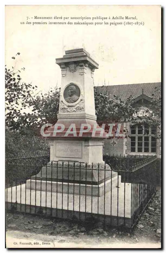 Denkmal für Achille Martel — Erfinder der Mechaniken für Kammern (1807-1876) — Ch. Foucault, Dreux - Vorderseite
