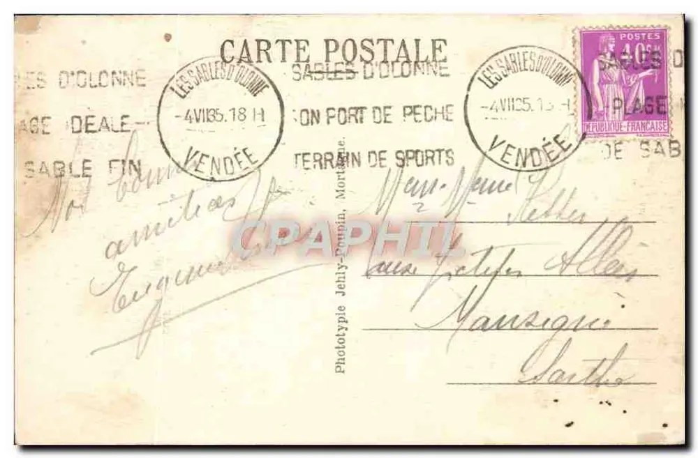 Les Sables d'Olonne (Vendée) — Saudação da Sablaise — Fototipo Jelley-Poupin - Verso