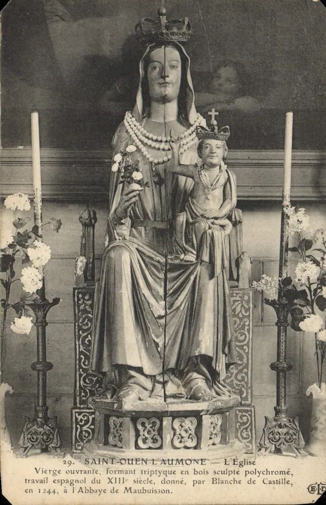 Sainte-Quenne-l'Aumône — Offene Jungfrau, spanische Statue des 13. Jahrhunderts — Kirche der Abtei Mauvuisson - Vorderseite