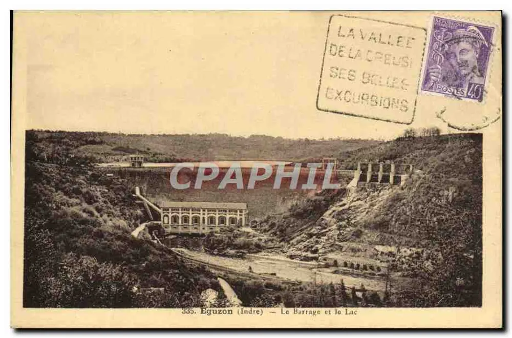 Eguuzon (Indre) — O Barragem e o Lago — Editor Lang & Argenton, n° 335 - Frente