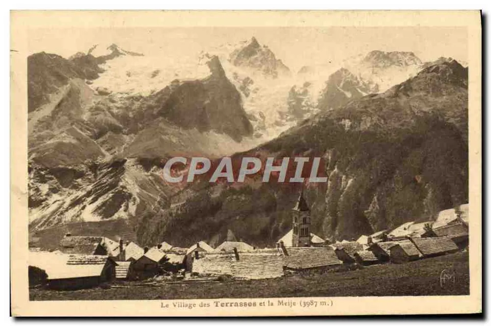 Das Dorf Terrasses und der Meije (3987 m.) — Kunst-Helioengravur, Edition Martinho Fers, Nr. 177 - Vorderseite