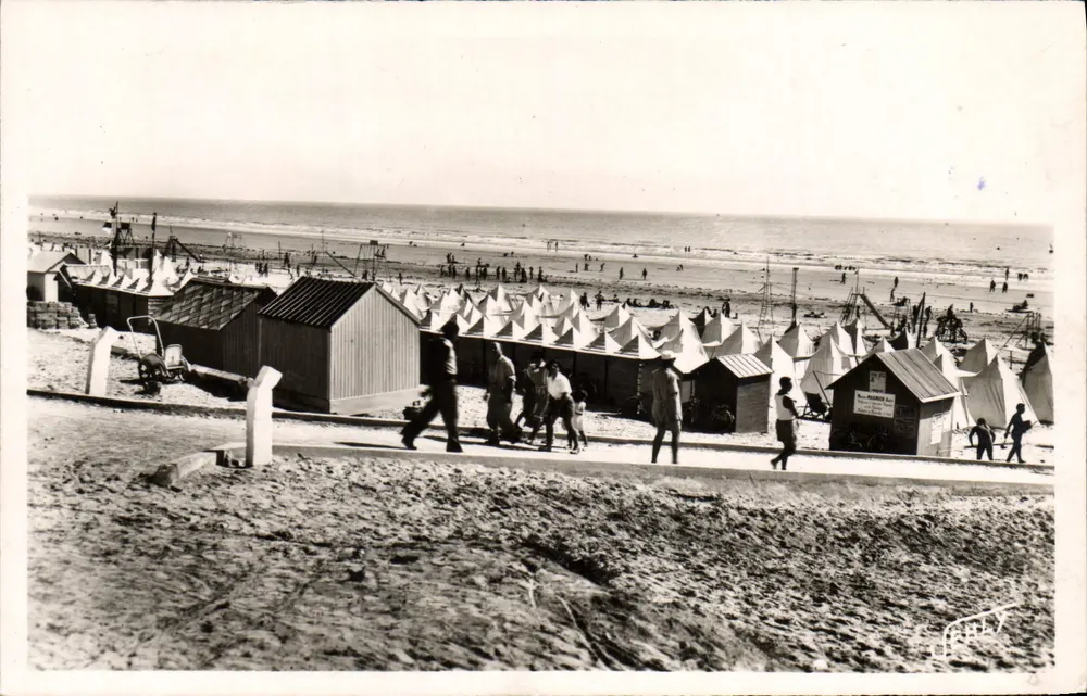 Praia de Saint-Jean-de-Monts — Vista de cabanas e tendas — Édition JEHLY-POLUPIN, n°157 - Frente