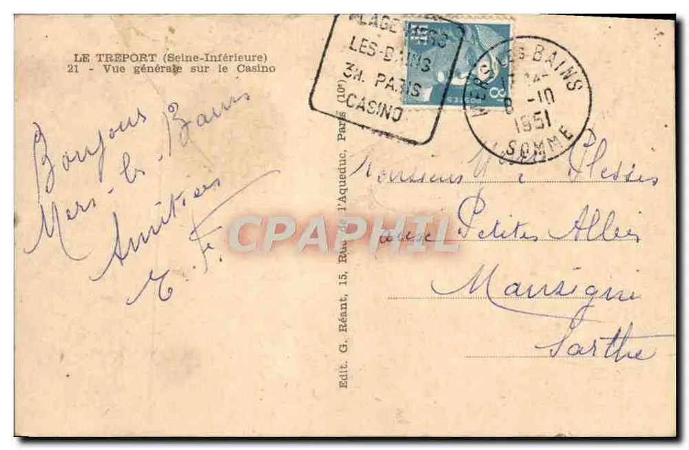 Le Tréport (Seine-Inférieure) — Allgemeiner Blick auf das Casino — Édit. G. Réant, Paris (n°21) - Rückseite