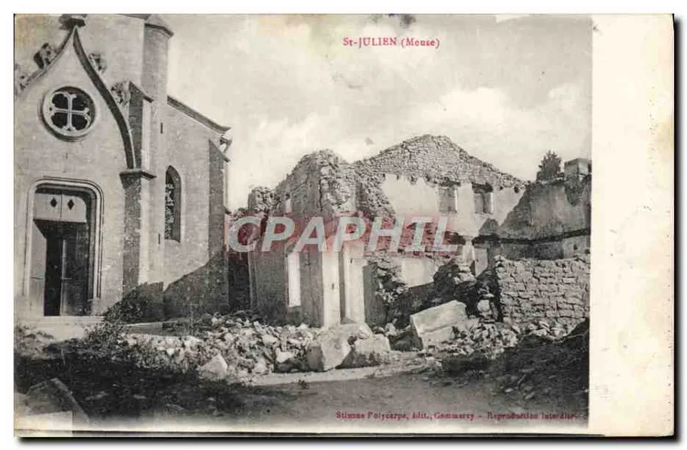 St-JULIEN (Meuse) — Igreja e cemitério em ruínas — Stimmas Polycarpe, Ed., Commercy - Frente