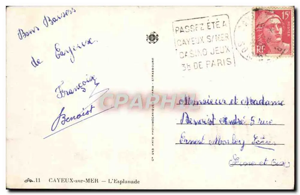 Cayeux-sur-Mer — Strand mit Strandkabinen — Antike Ansichtskarte Nr. 11, herausgegeben von Moderne Ansichtskarte PHILIMÉCANIQUE PARIS - Rückseite