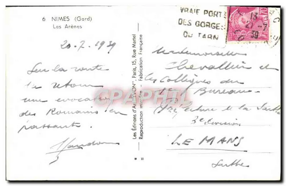 As Arênes de Nîmes — vista histórica — Éditions d'Art D'ON, Paris - Verso